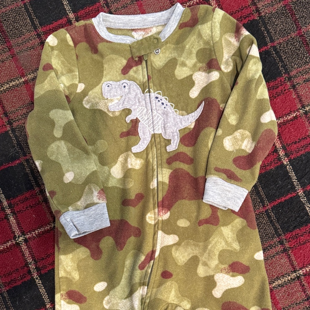 Carter's Green Camouflage & Dino Toddler Pajamas